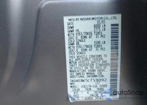 2005 Nissan Pathfinder Se from USA, damaged, VIN 5N1AR18W75C759092